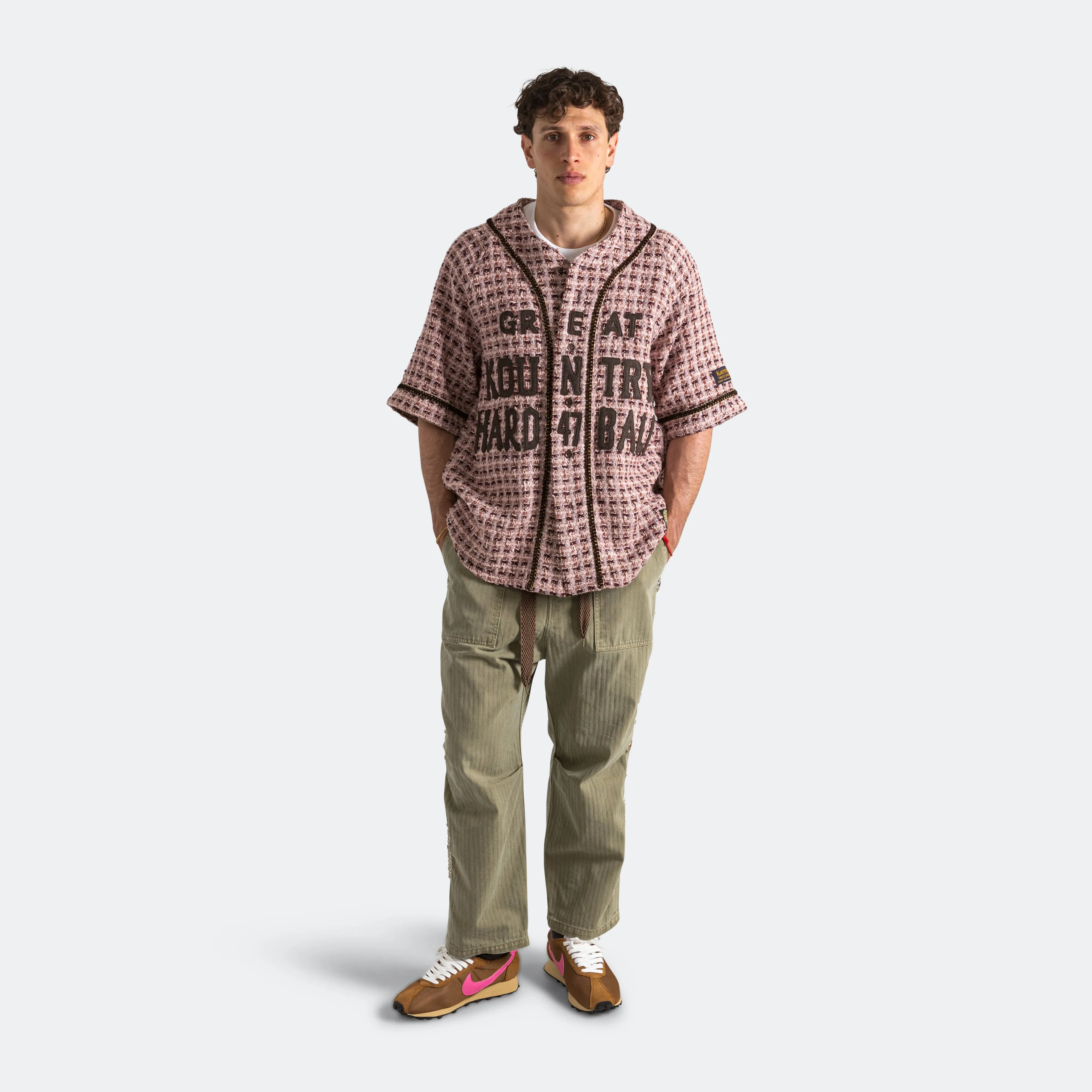 Fancy Tweed GREAT KOUNTRY Baseball Shirt - Pink