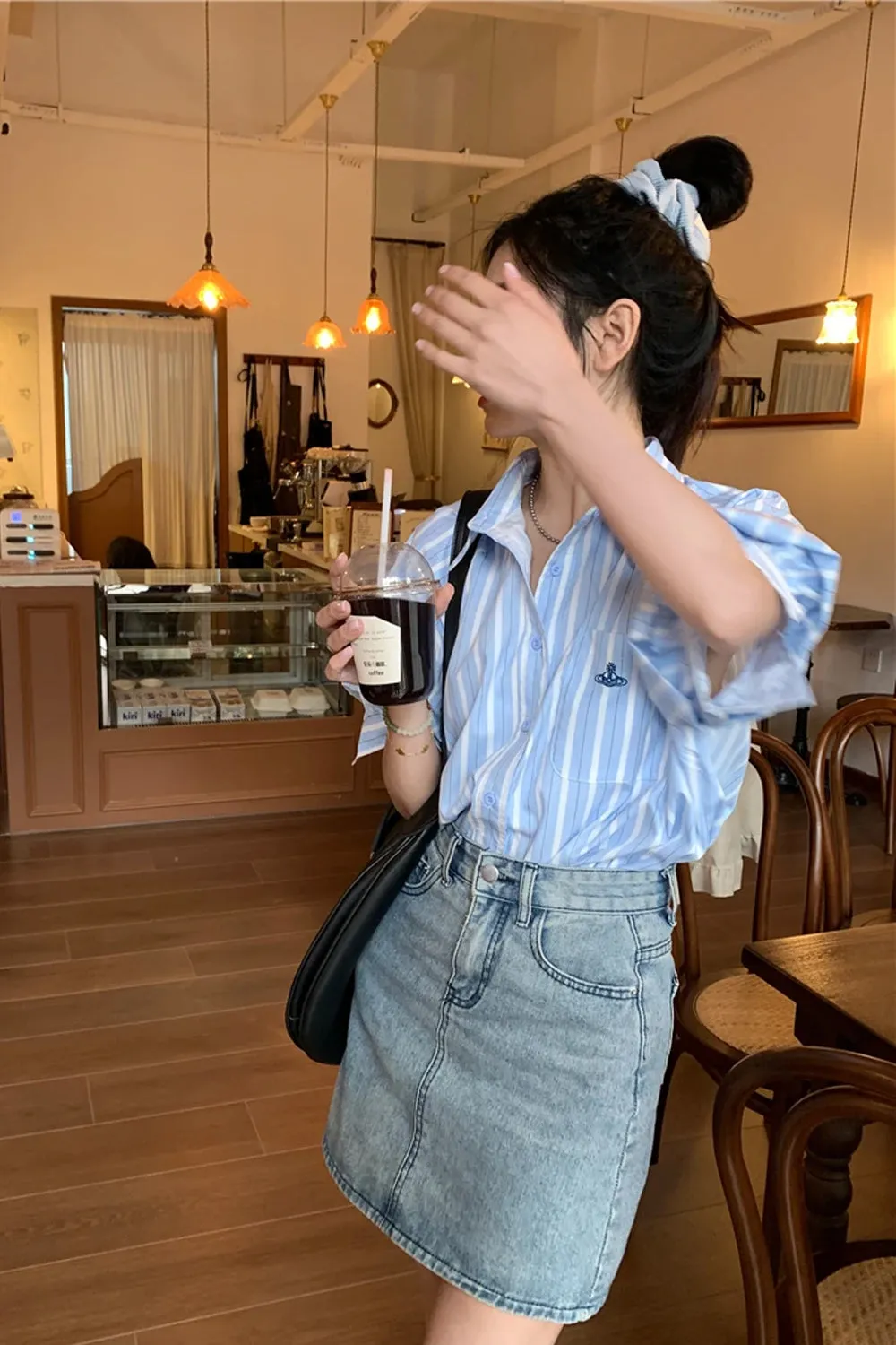 Flytonn-cute winter outfits casual winter outfits christmas outfit party look inspos Short Sleeve Vertical Striped Blouse Shirts