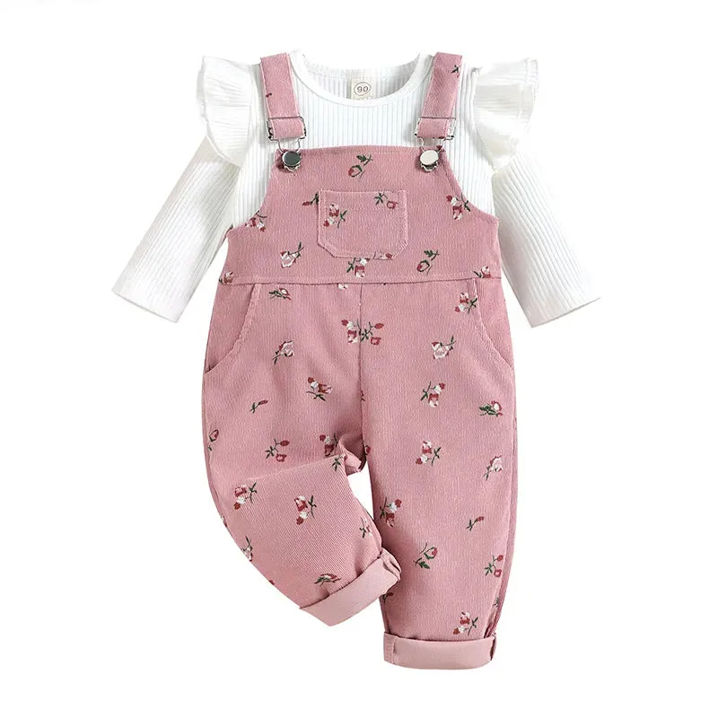 Girls' Floral Suspender Trousers Set