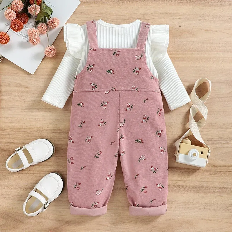 Girls' Floral Suspender Trousers Set
