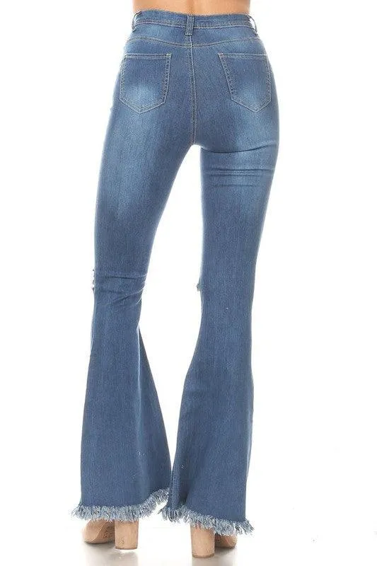 GP3322 High waist stretch bell bottom with rips and fray