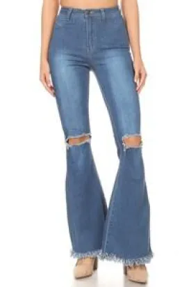 GP3322 High waist stretch bell bottom with rips and fray