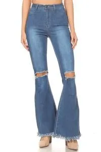 GP3322 High waist stretch bell bottom with rips and fray