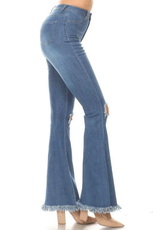 GP3322 High waist stretch bell bottom with rips and fray