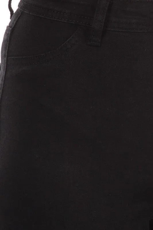 GP3325 Stretch high waist bell bottom with ripped knee & frayed hem