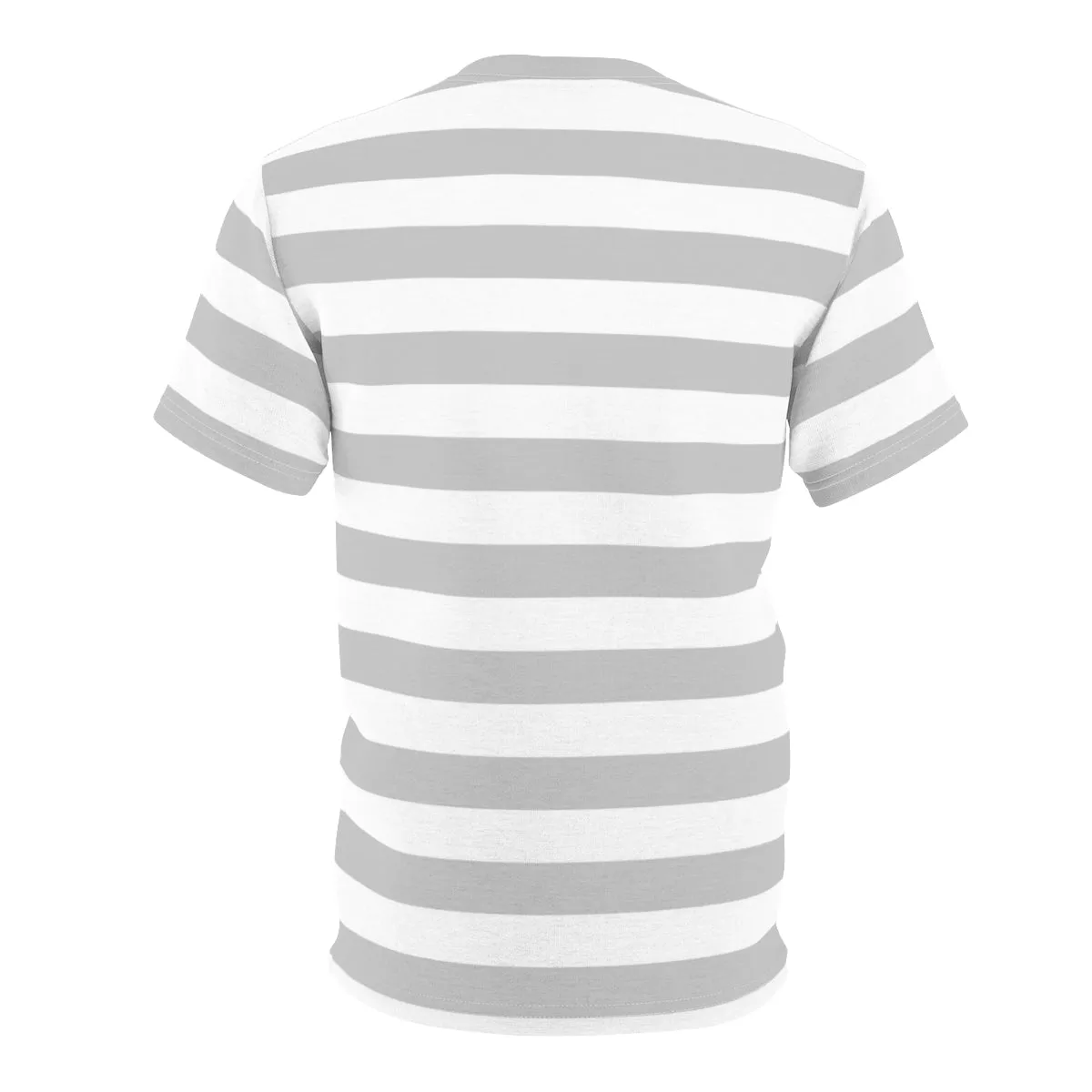 Grey White Striped Men T Shirt, Vintage Horizontal Bold Gray Stripes 90s Adult Unisex Designer Crewneck Short Sleeve Tee
