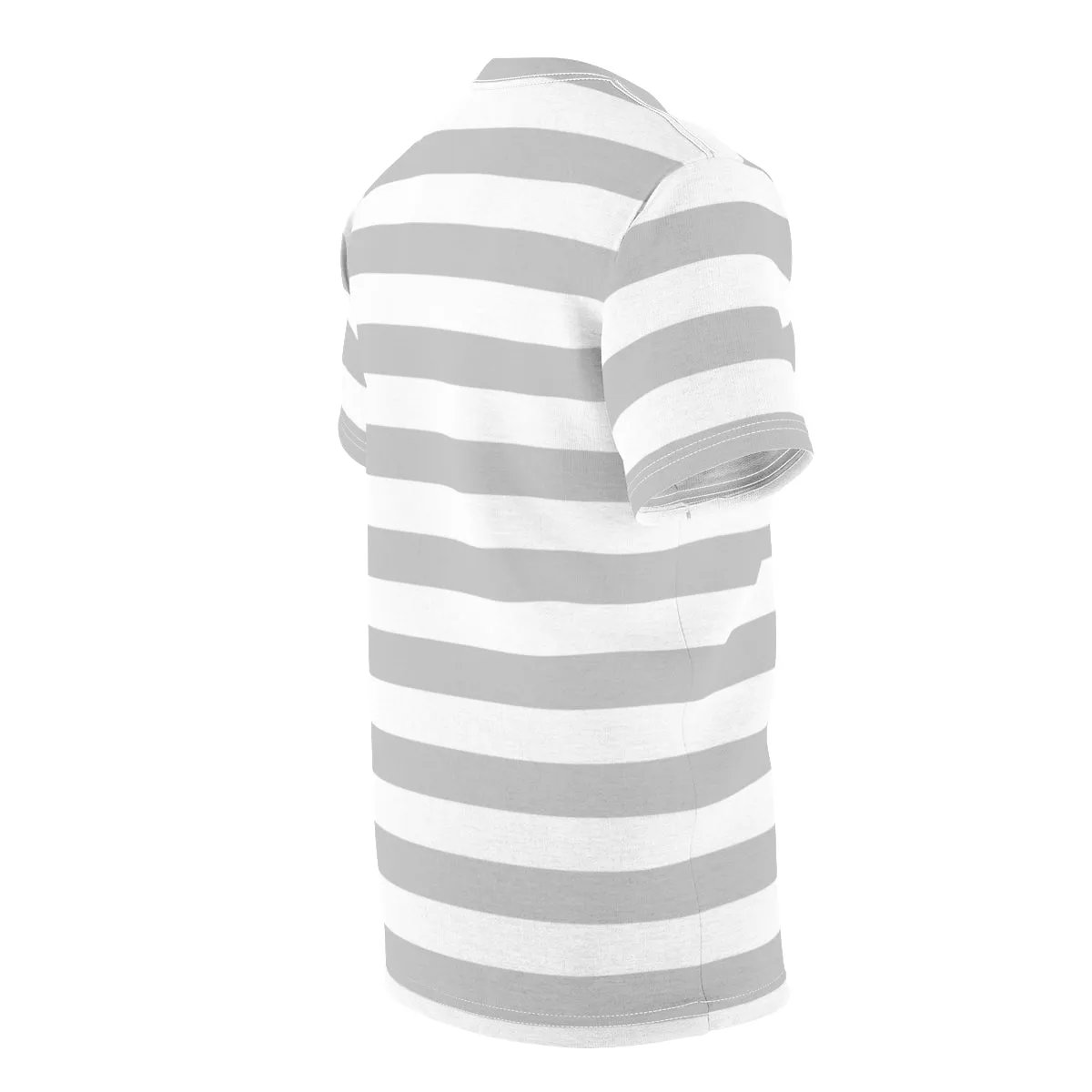 Grey White Striped Men T Shirt, Vintage Horizontal Bold Gray Stripes 90s Adult Unisex Designer Crewneck Short Sleeve Tee
