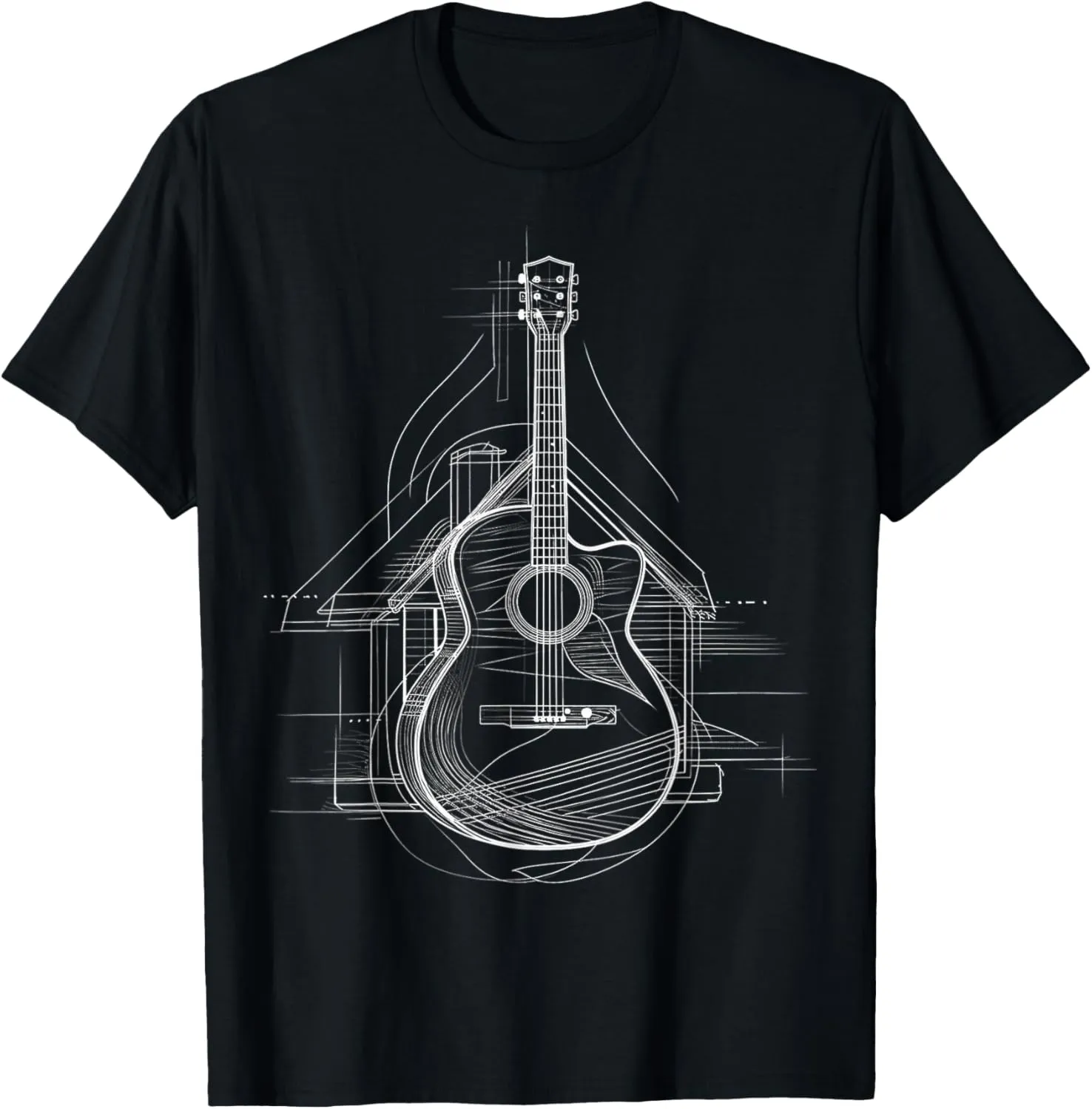 Guitar Musical Instrument Drawing House Art Guitar T-Shirt