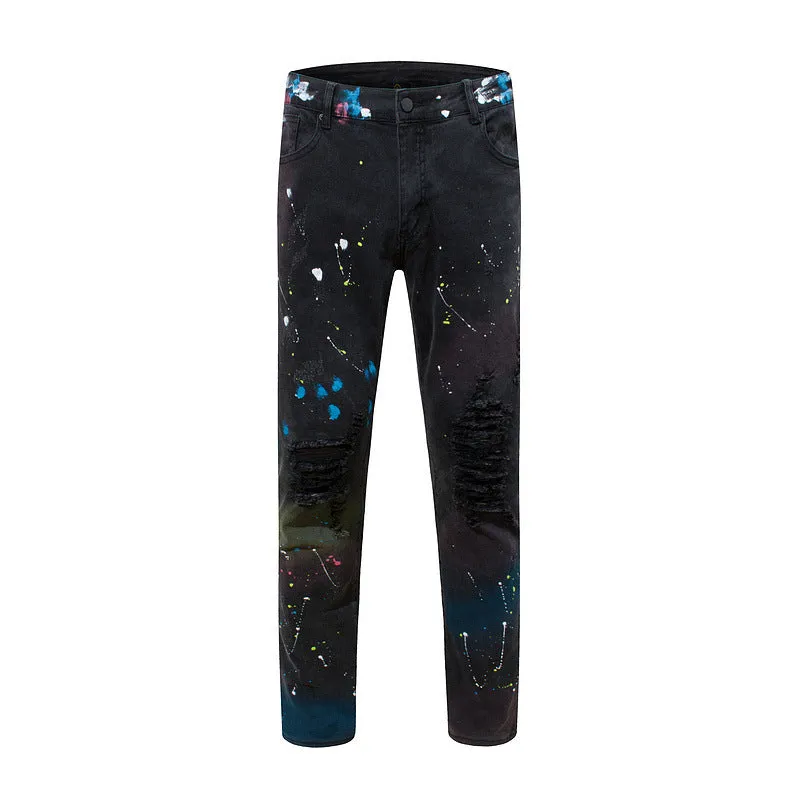 High Street Ink Splashed Stretch Ripped Jeans
