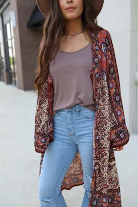 Hippie Daze Mixed Pattern Paisley Kimono Duster