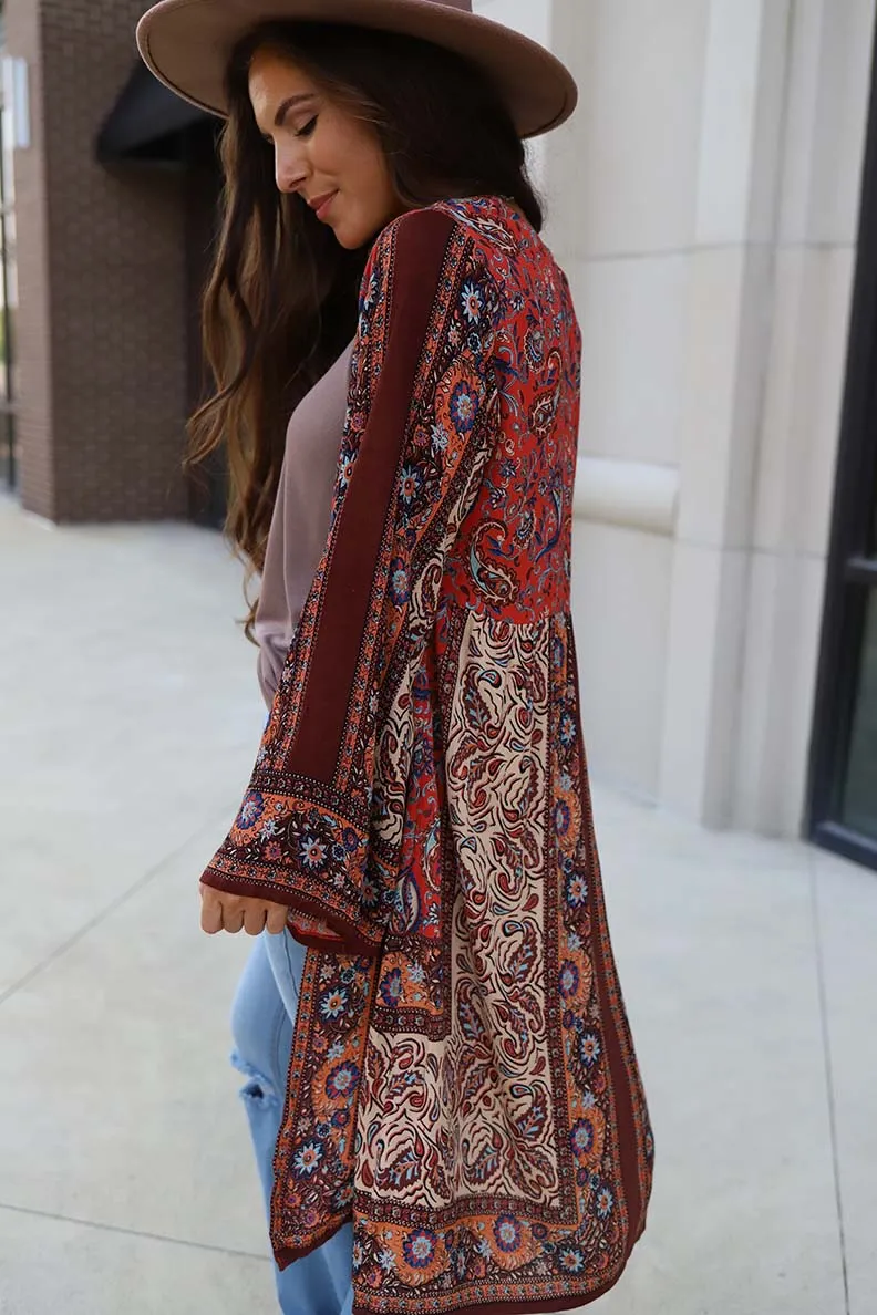 Hippie Daze Mixed Pattern Paisley Kimono Duster