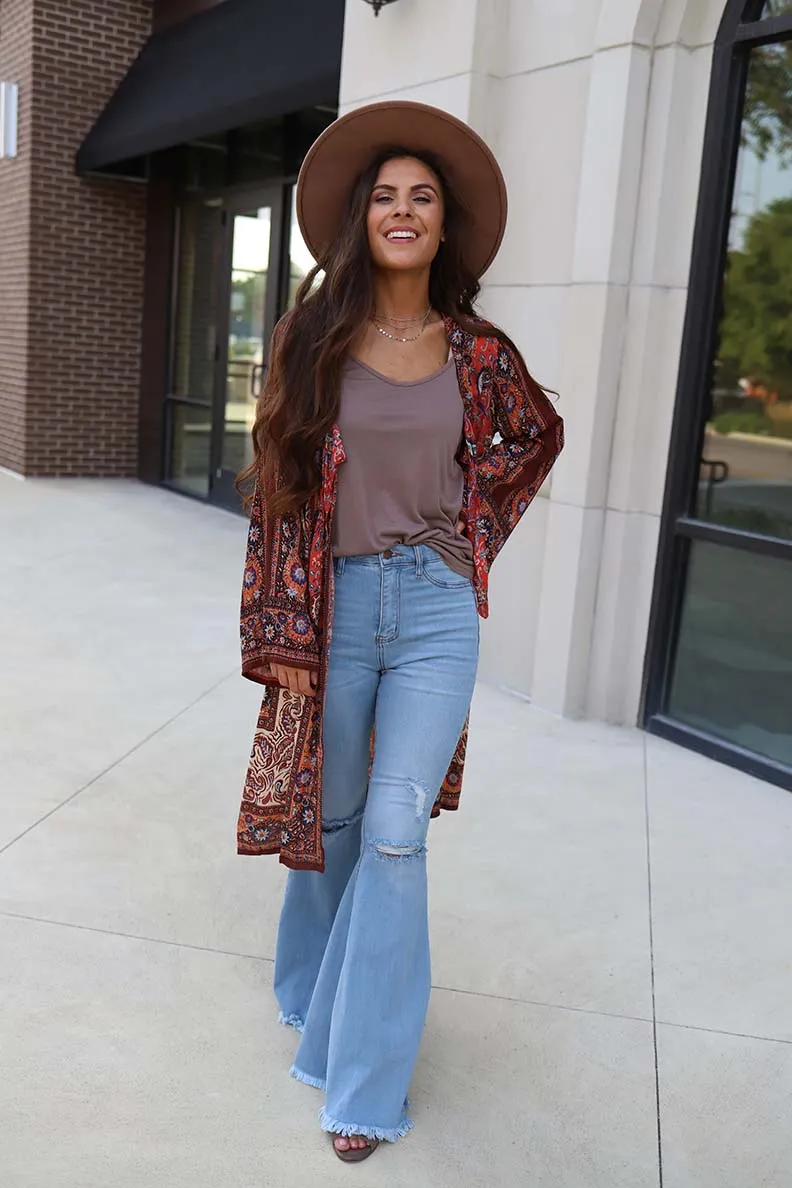 Hippie Daze Mixed Pattern Paisley Kimono Duster