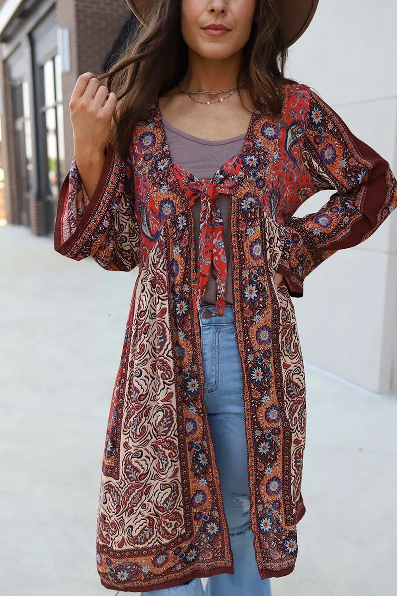 Hippie Daze Mixed Pattern Paisley Kimono Duster