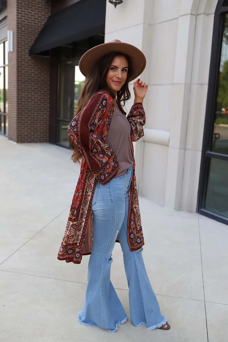 Hippie Daze Mixed Pattern Paisley Kimono Duster