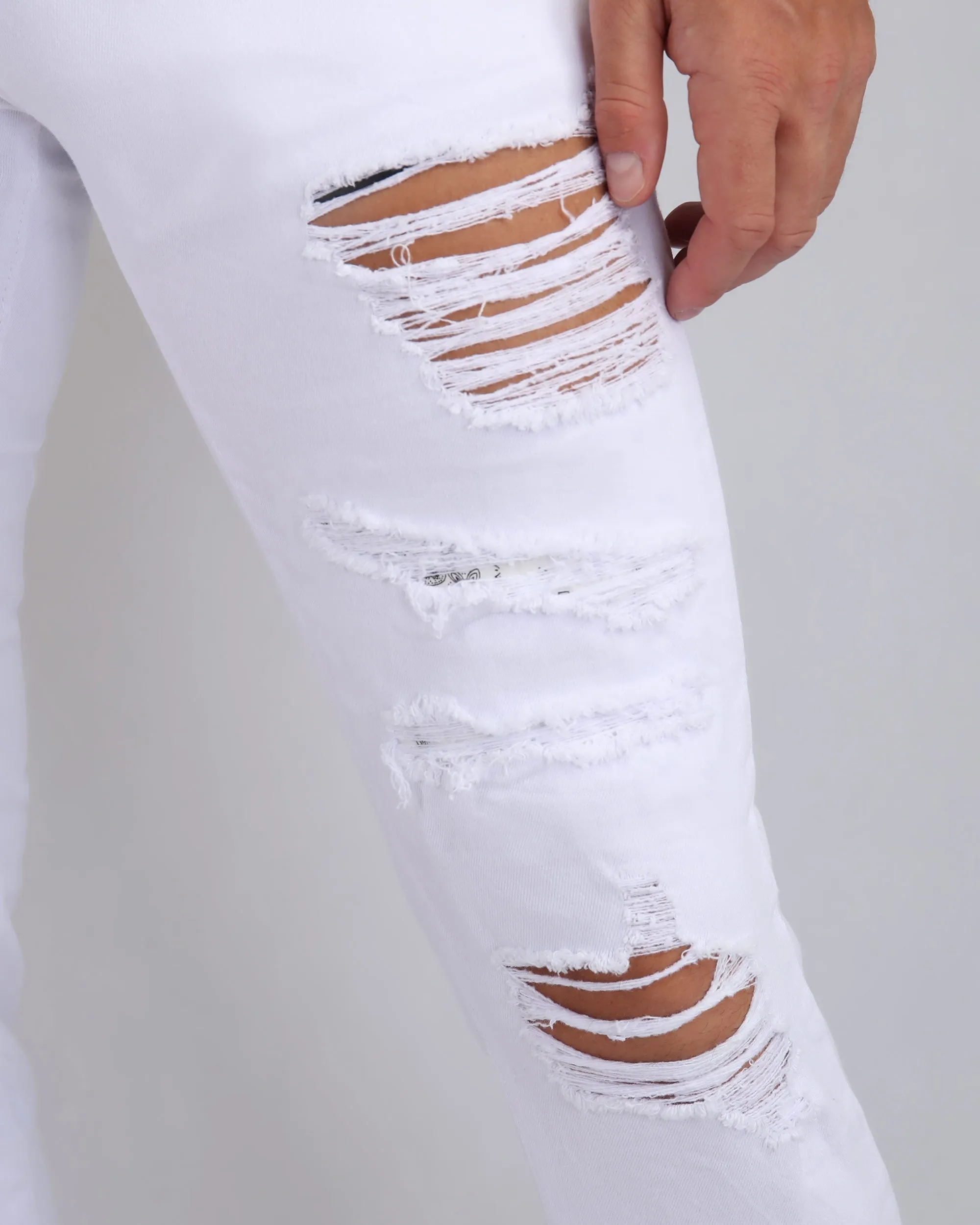Irregular Ripped White Jeans with Pink Patches-Mexico Local Delivery