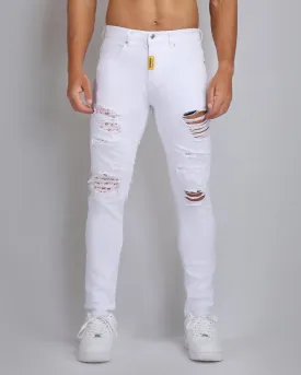 Irregular Ripped White Jeans with Pink Patches-Mexico Local Delivery