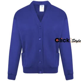 Kids Children Girls Unisex School Uniform Fleece Cardigan Button Closure Front -Royal Blue