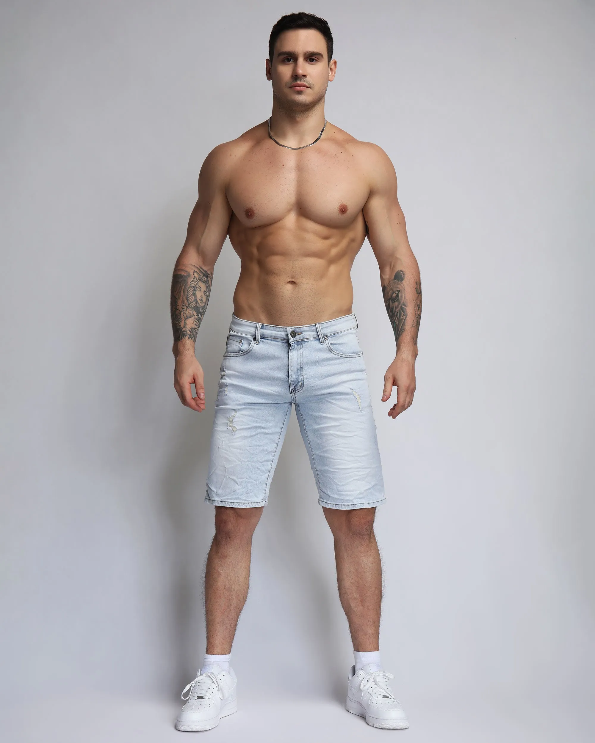 Light Wash Blue Short Jeans with Small Ripped-Mexico Local Delivery
