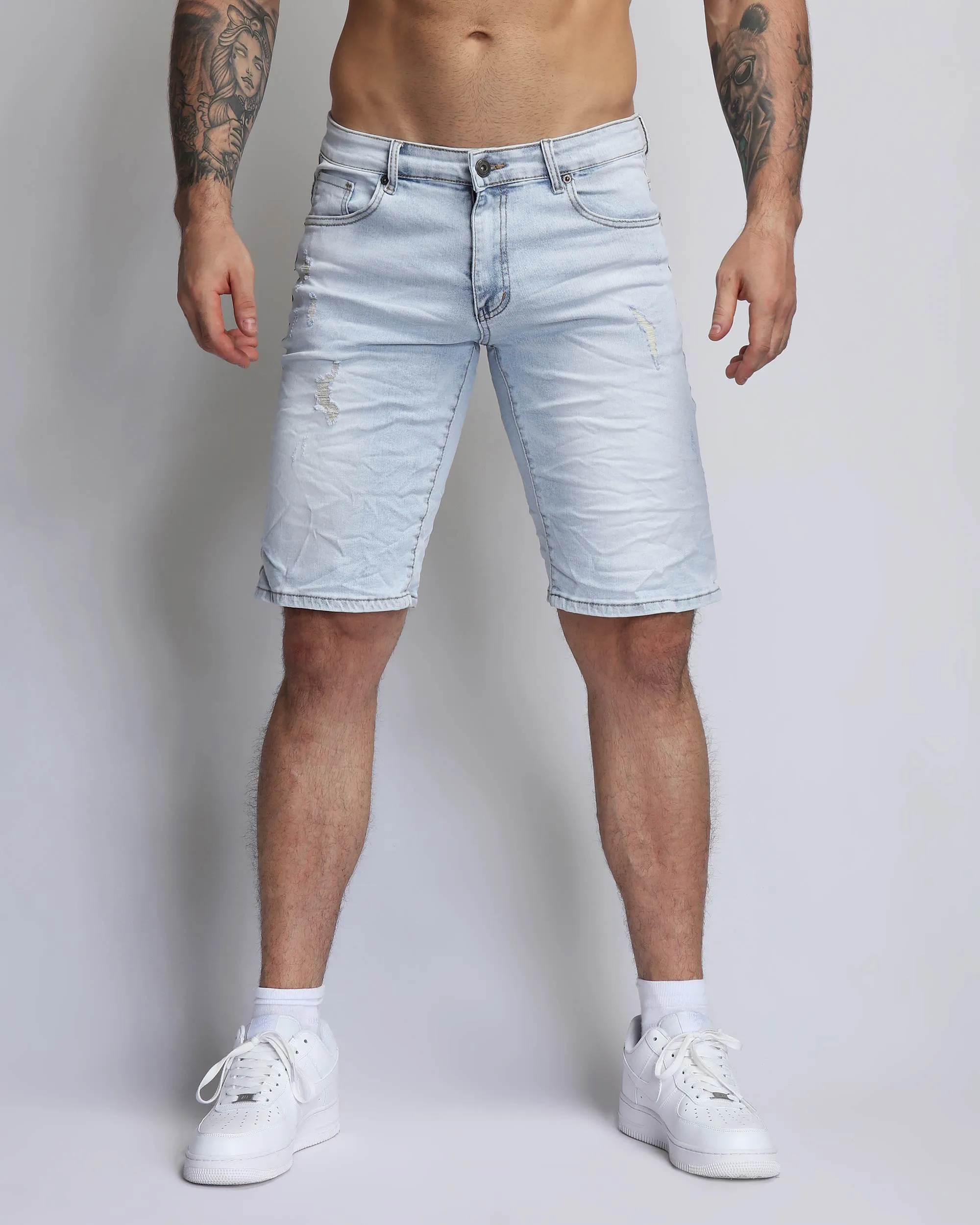 Light Wash Blue Short Jeans with Small Ripped-Mexico Local Delivery