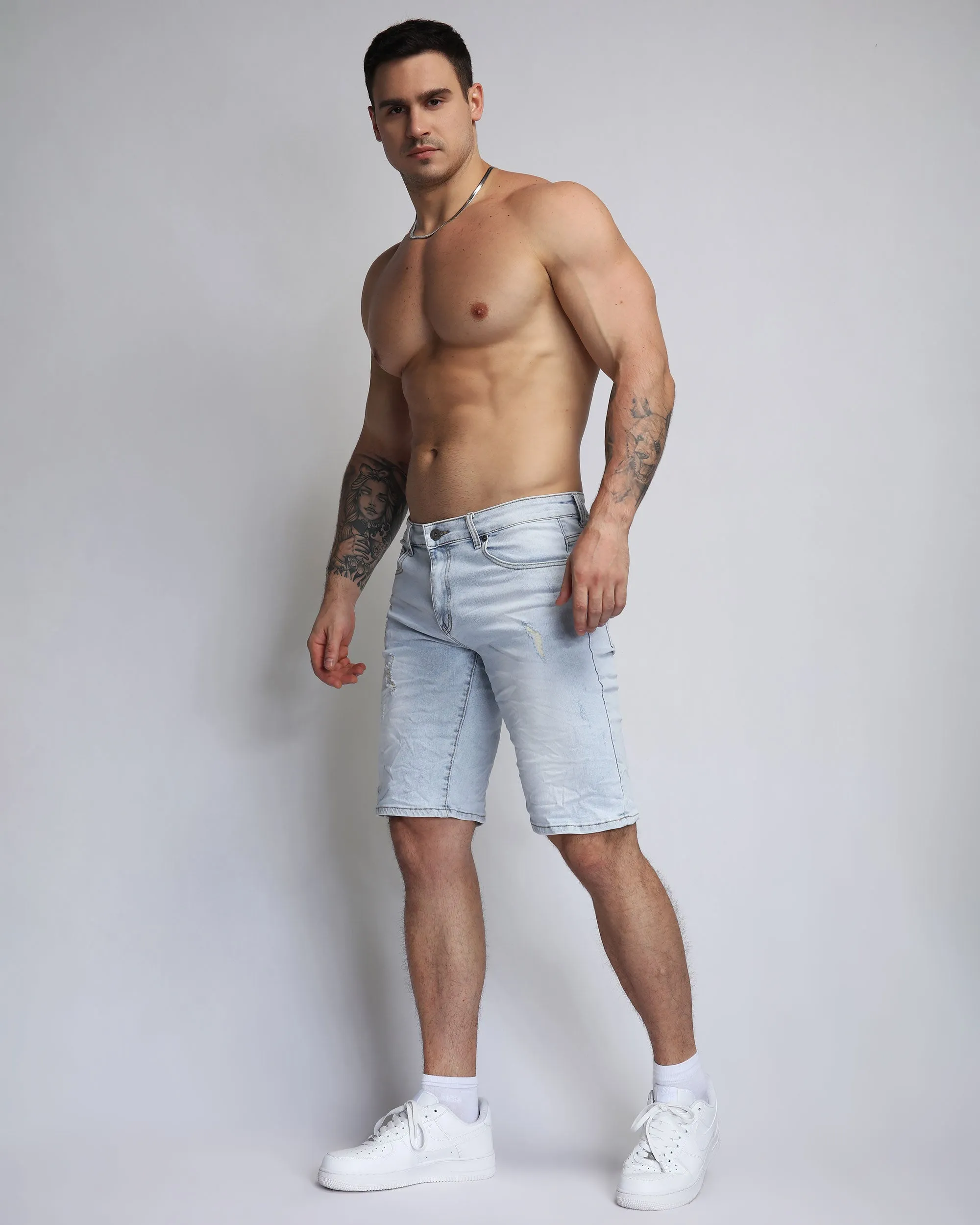 Light Wash Blue Short Jeans with Small Ripped-Mexico Local Delivery