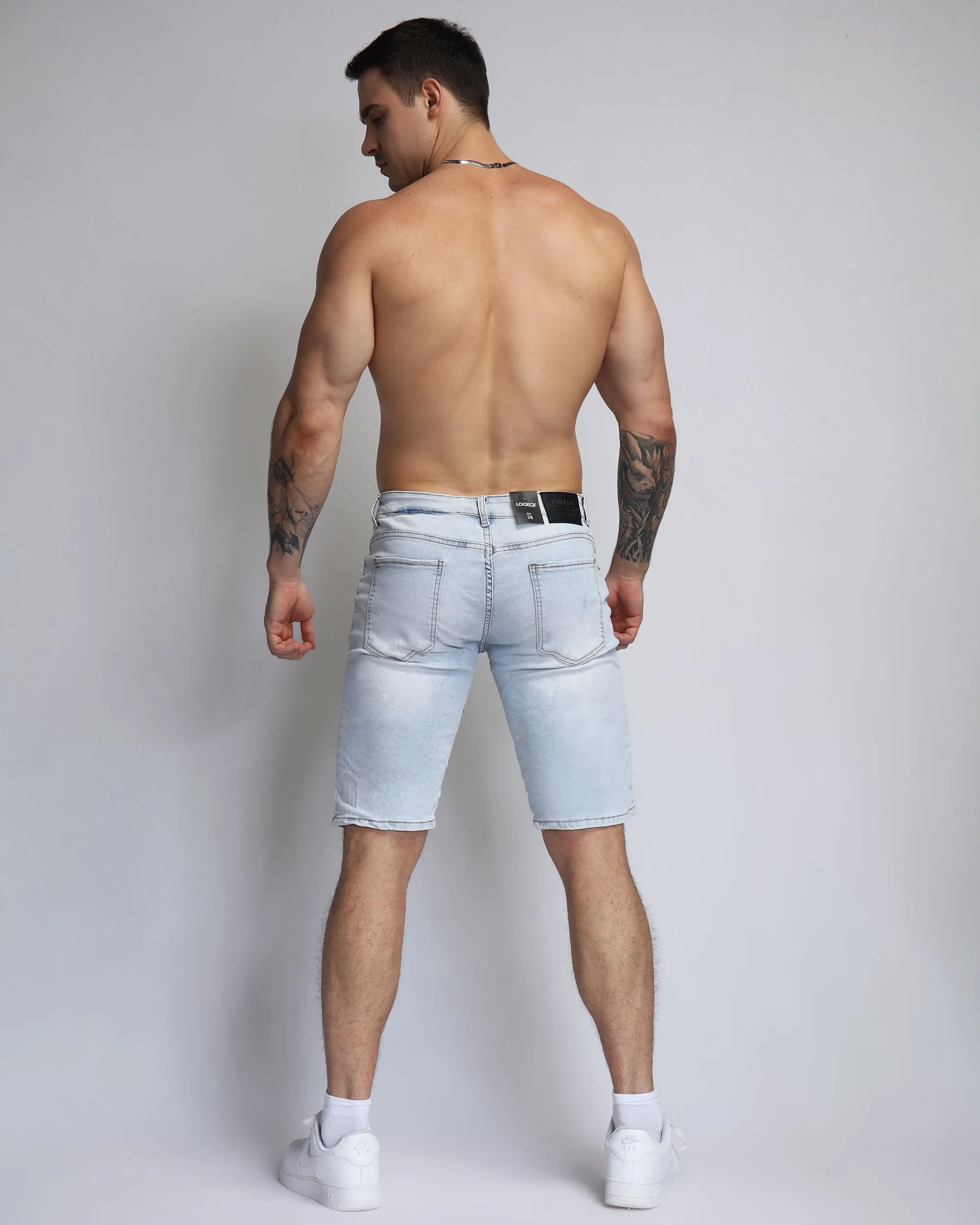 Light Wash Blue Short Jeans with Small Ripped-Mexico Local Delivery