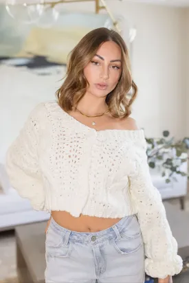 Logan Long Sleeve Cable Knit Button Down Cardigan White