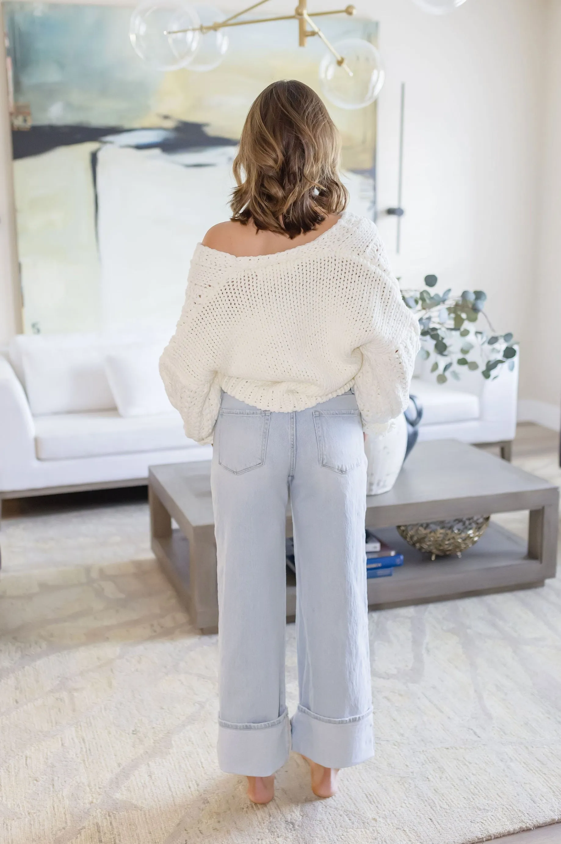 Logan Long Sleeve Cable Knit Button Down Cardigan White