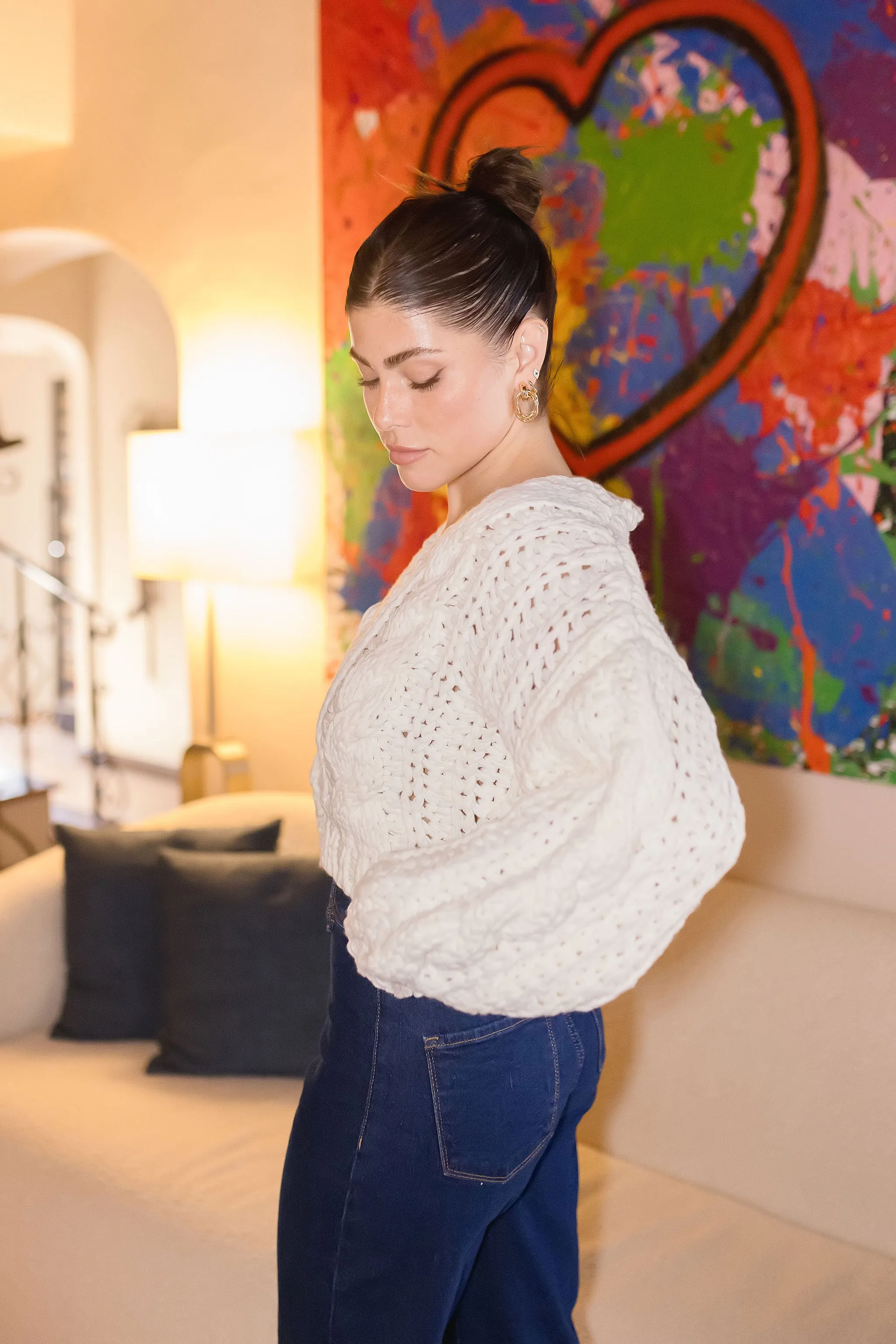 Logan Long Sleeve Cable Knit Button Down Cardigan White