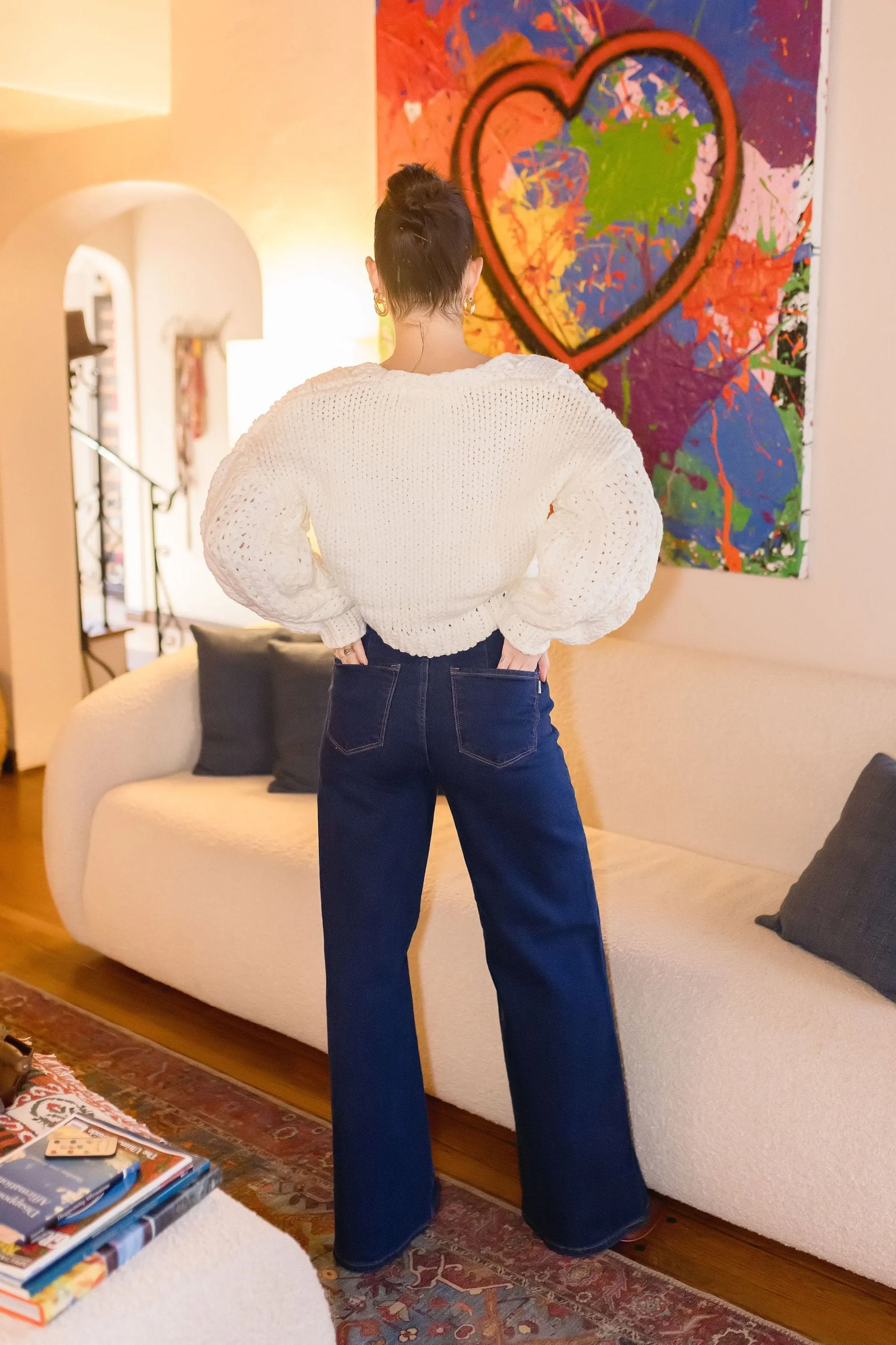Logan Long Sleeve Cable Knit Button Down Cardigan White