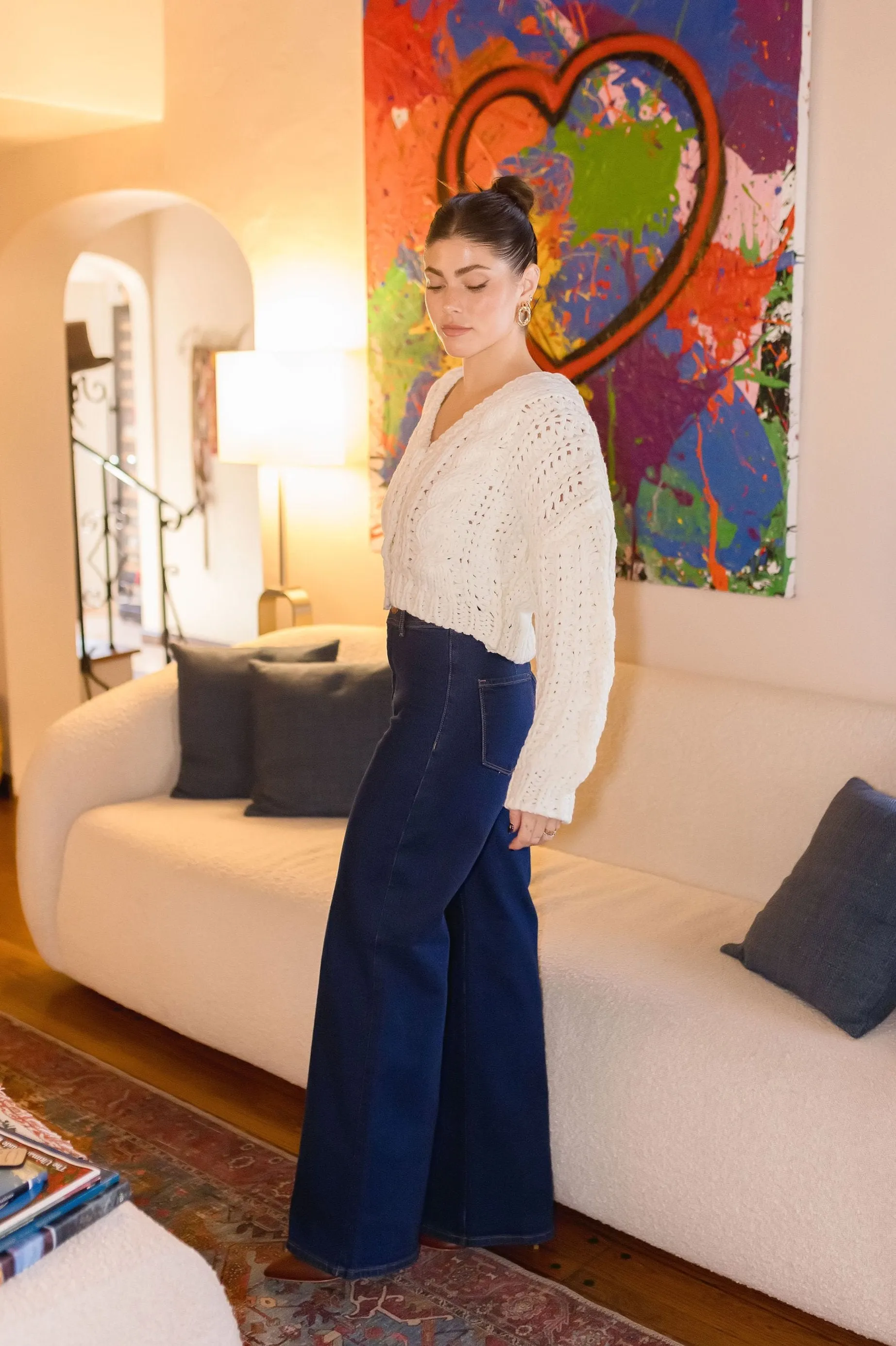 Logan Long Sleeve Cable Knit Button Down Cardigan White
