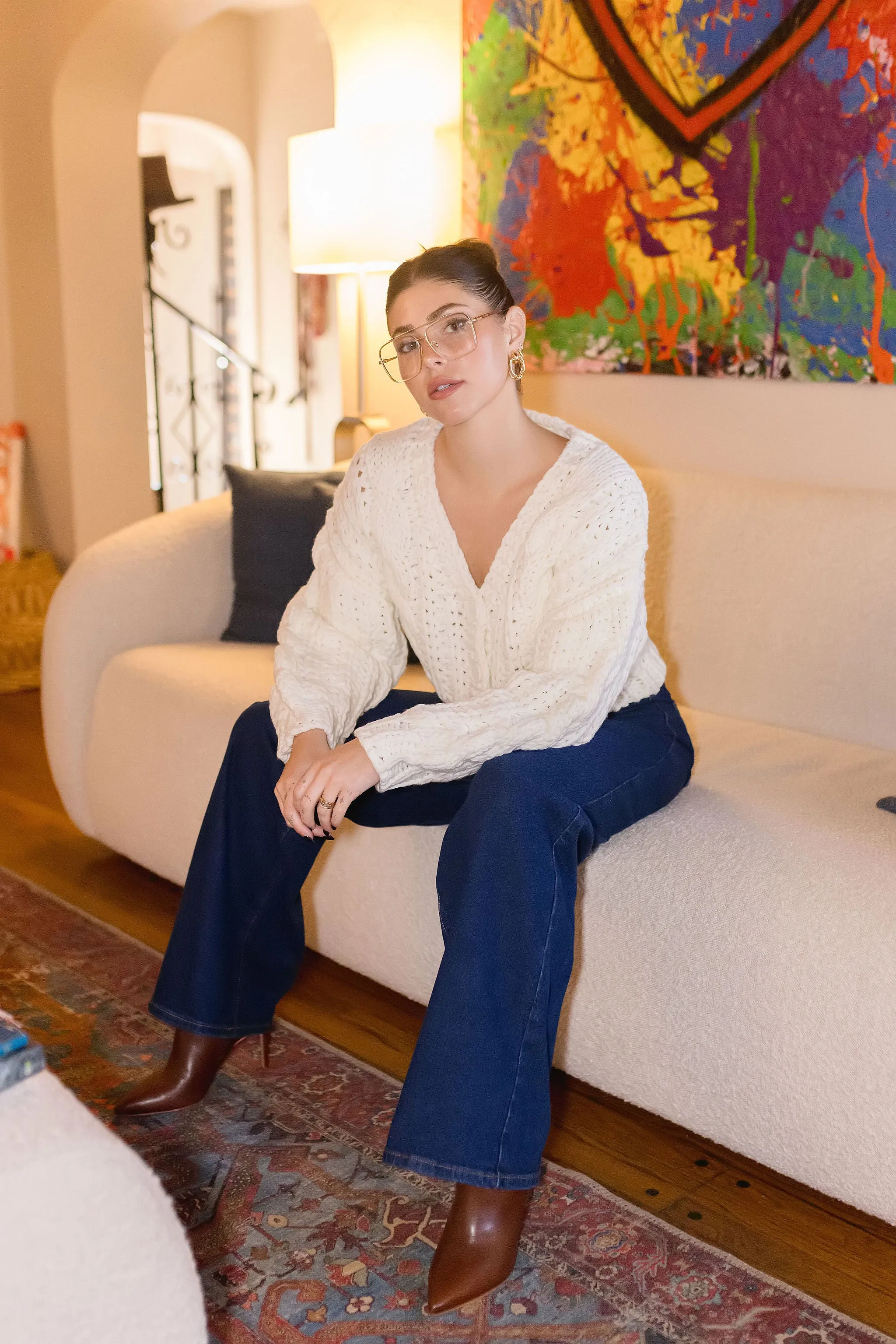 Logan Long Sleeve Cable Knit Button Down Cardigan White