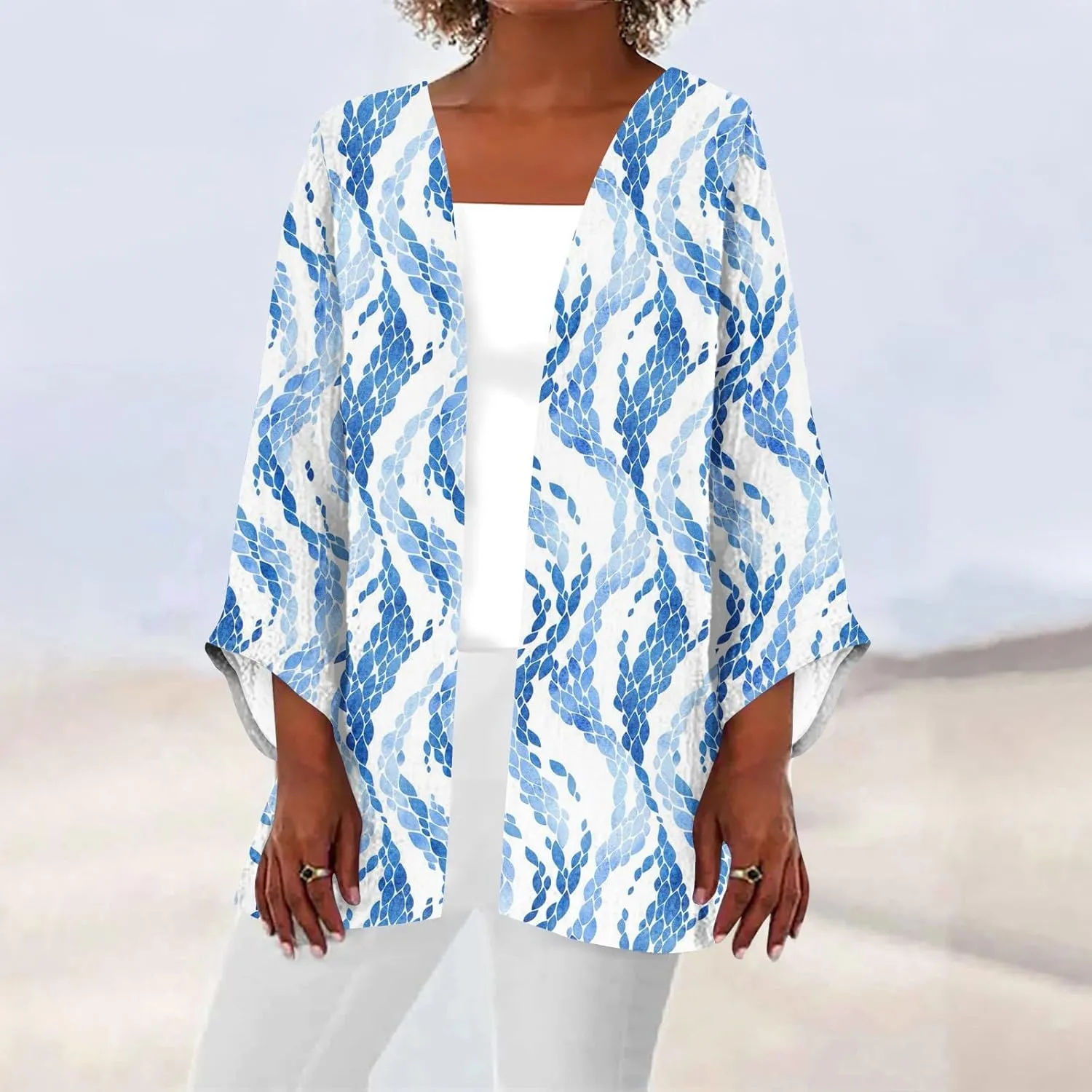 Long Cardigans for Women Trendy 3/4 Sleeve Casual Loose Open Front Cardigan Floral Printed Comfy Dressy Cardigans