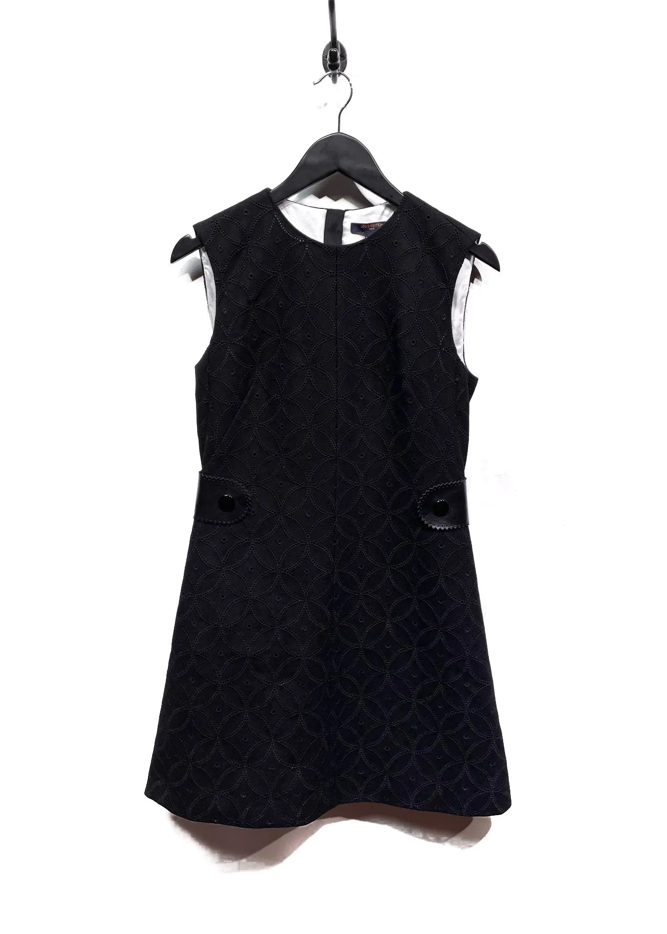 Louis Vuitton Black Wool A-Line Petal Embroidered Dress