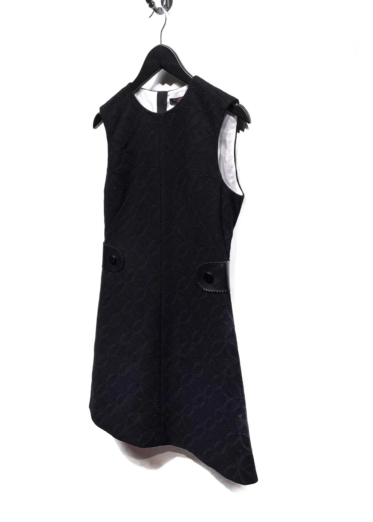 Louis Vuitton Black Wool A-Line Petal Embroidered Dress