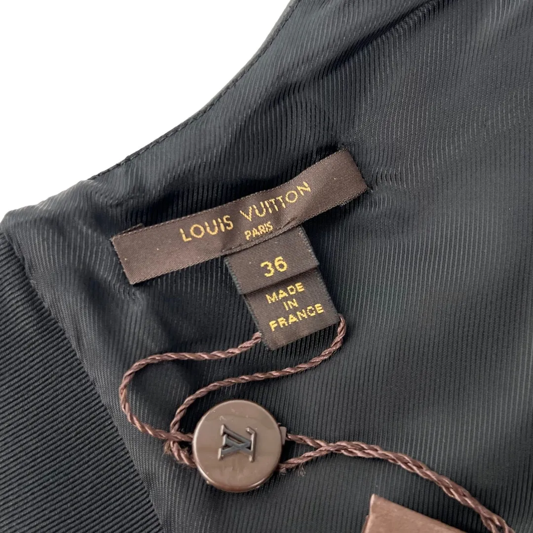 Louis Vuitton Blue Printed & Black Leather Trim Dress