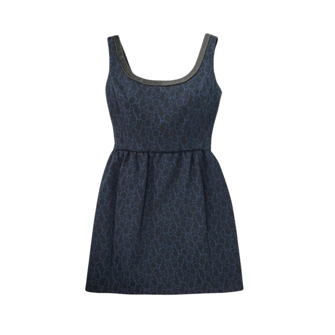 Louis Vuitton Blue Printed & Black Leather Trim Dress