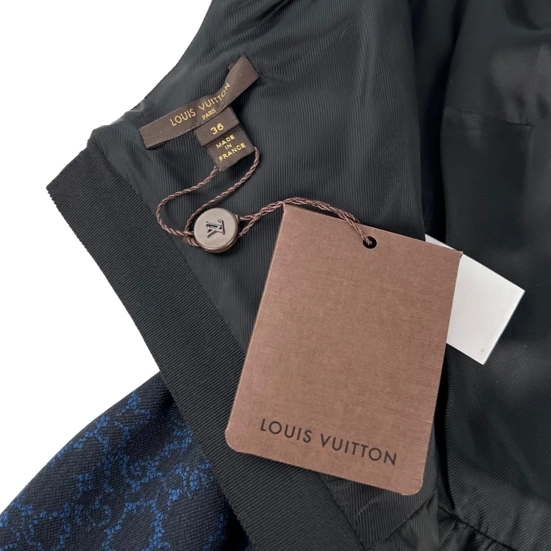 Louis Vuitton Blue Printed & Black Leather Trim Dress
