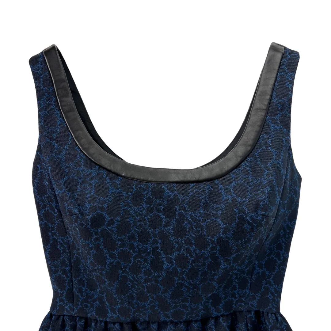 Louis Vuitton Blue Printed & Black Leather Trim Dress