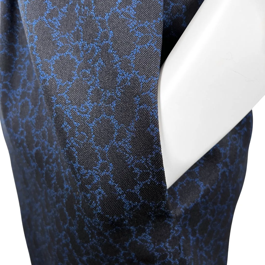 Louis Vuitton Blue Printed & Black Leather Trim Dress