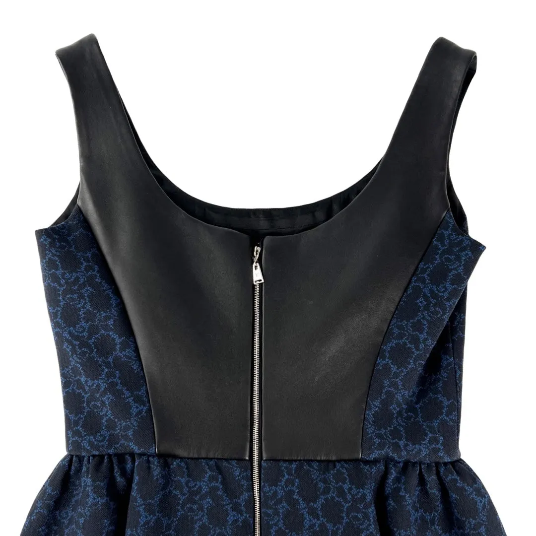 Louis Vuitton Blue Printed & Black Leather Trim Dress
