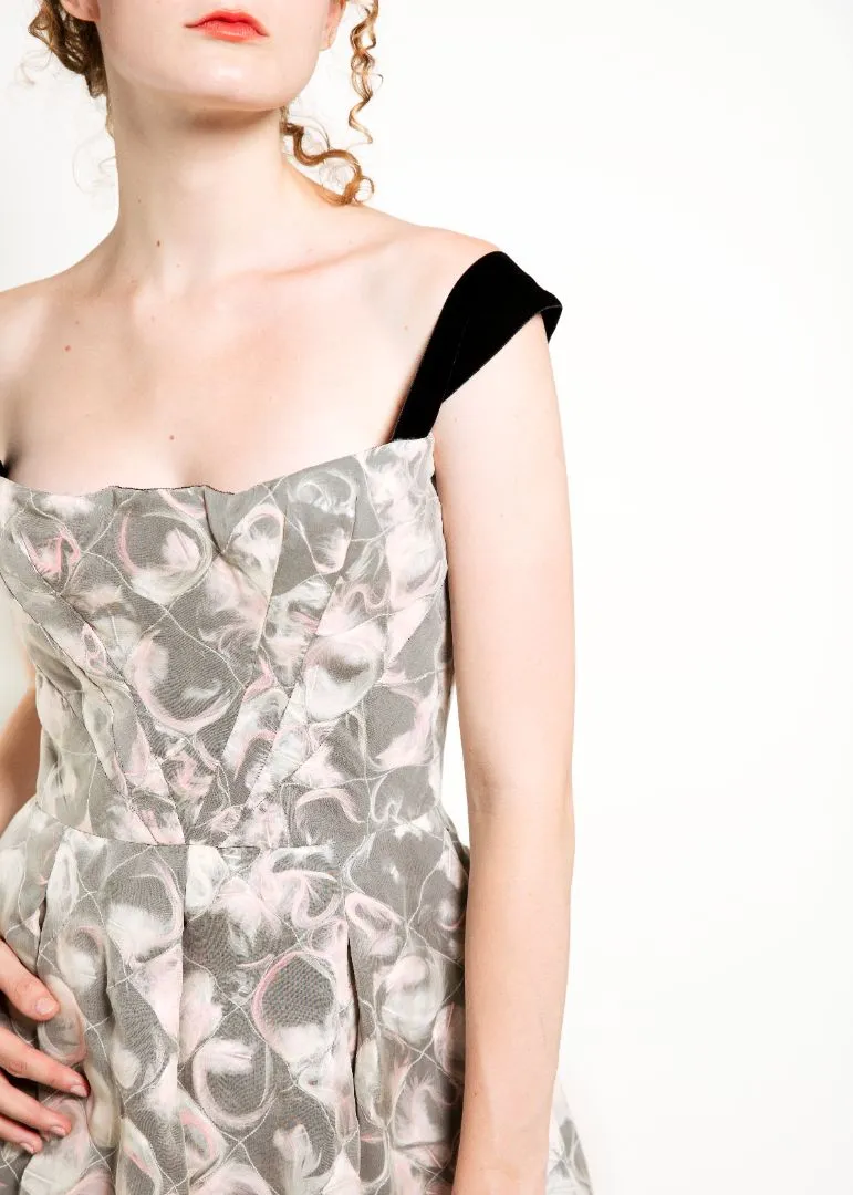 Louis Vuitton Fall 2010 Ivory , Pink & Black Feather Silk Quilted Cocktail Dress