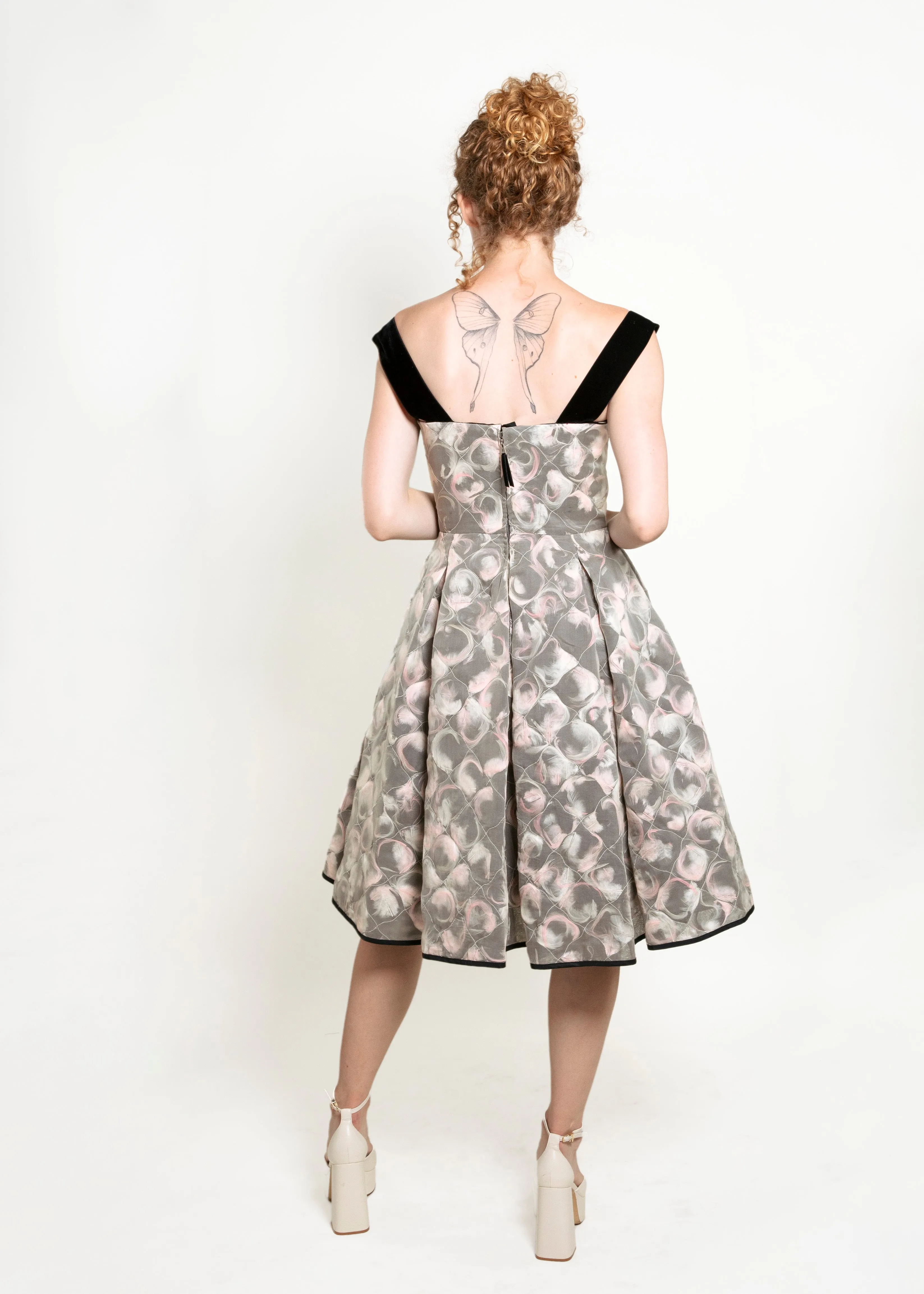 Louis Vuitton Fall 2010 Ivory , Pink & Black Feather Silk Quilted Cocktail Dress