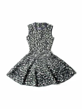 Louis Vuitton Logo Knit Animal Print Leather Trim A-Line Dress Green Black