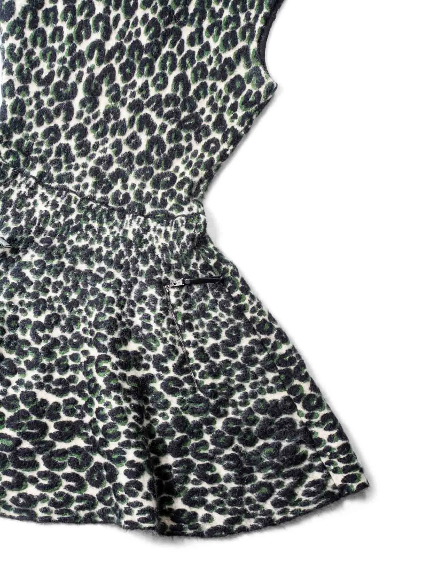 Louis Vuitton Logo Knit Animal Print Leather Trim A-Line Dress Green Black