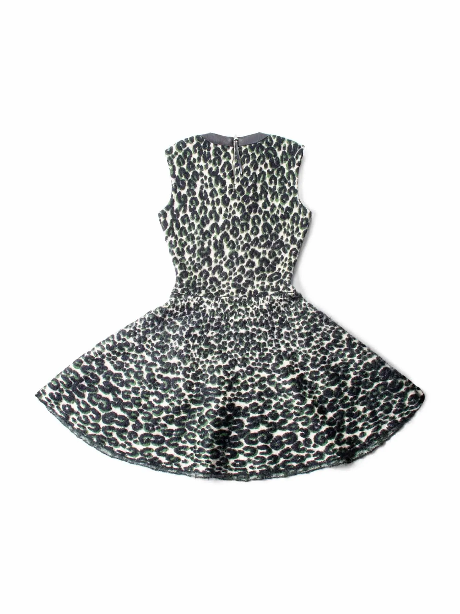 Louis Vuitton Logo Knit Animal Print Leather Trim A-Line Dress Green Black