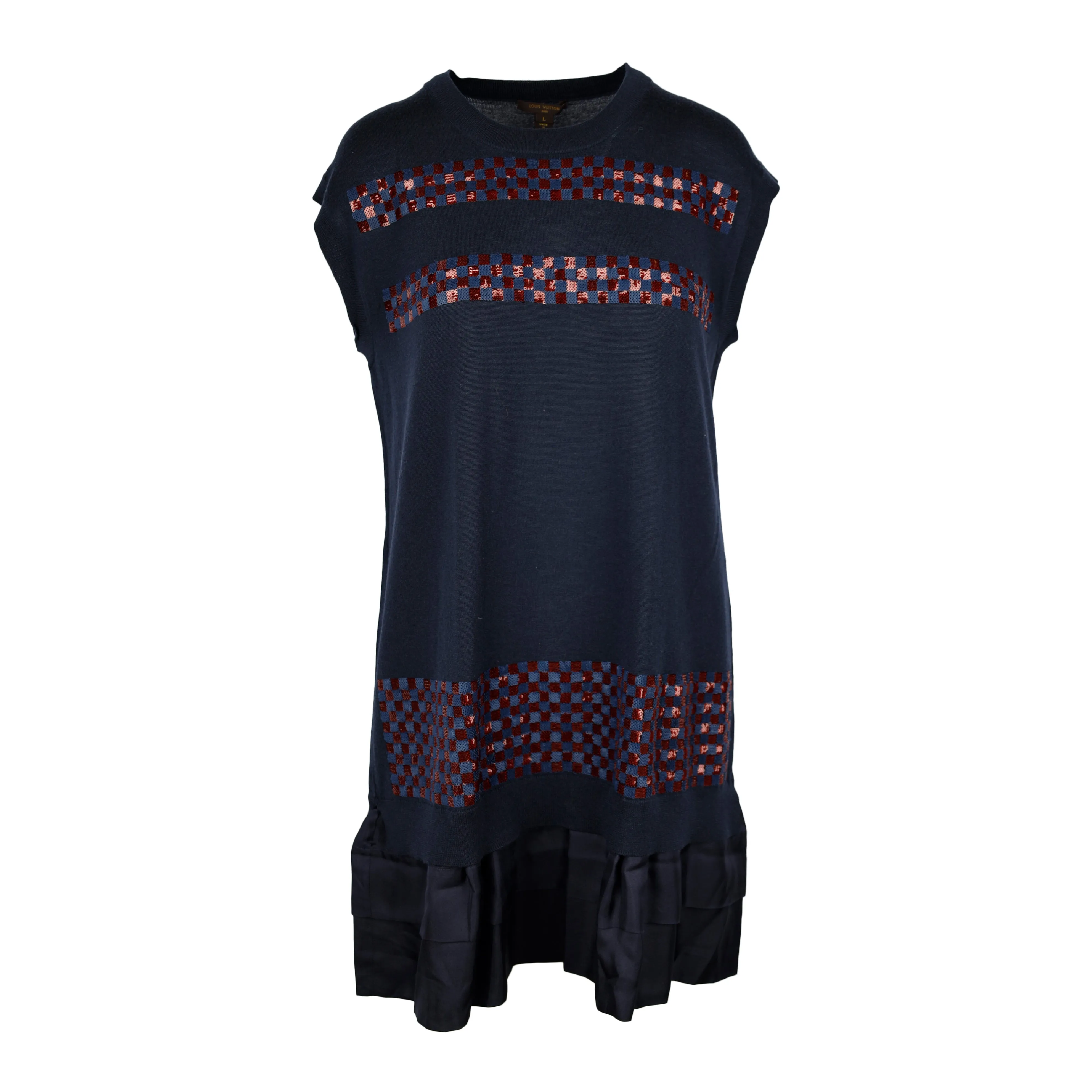 Louis Vuitton Navy Wool Dress with Sequin Details - '10s