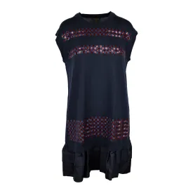 Louis Vuitton Navy Wool Dress with Sequin Details - '10s