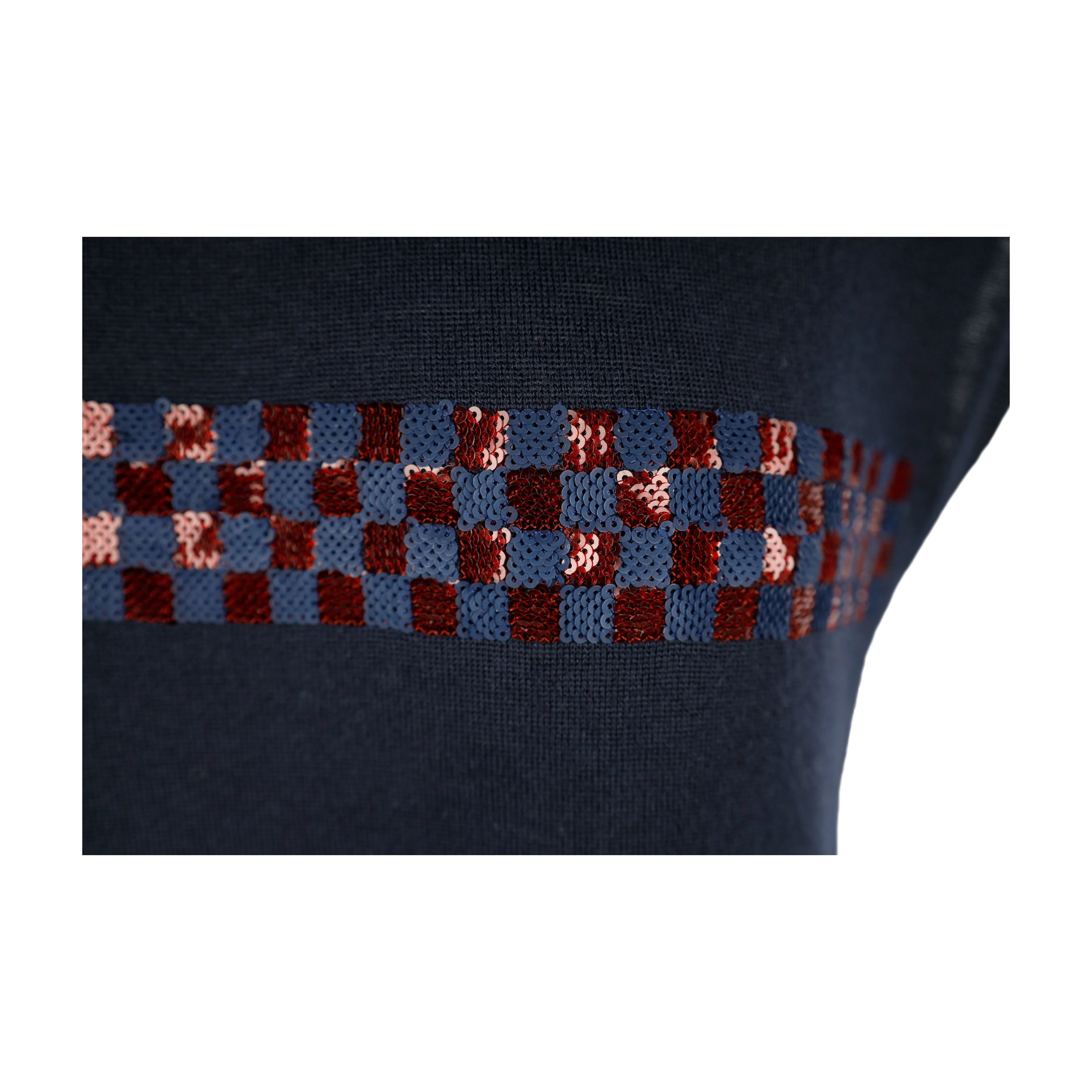 Louis Vuitton Navy Wool Dress with Sequin Details - '10s