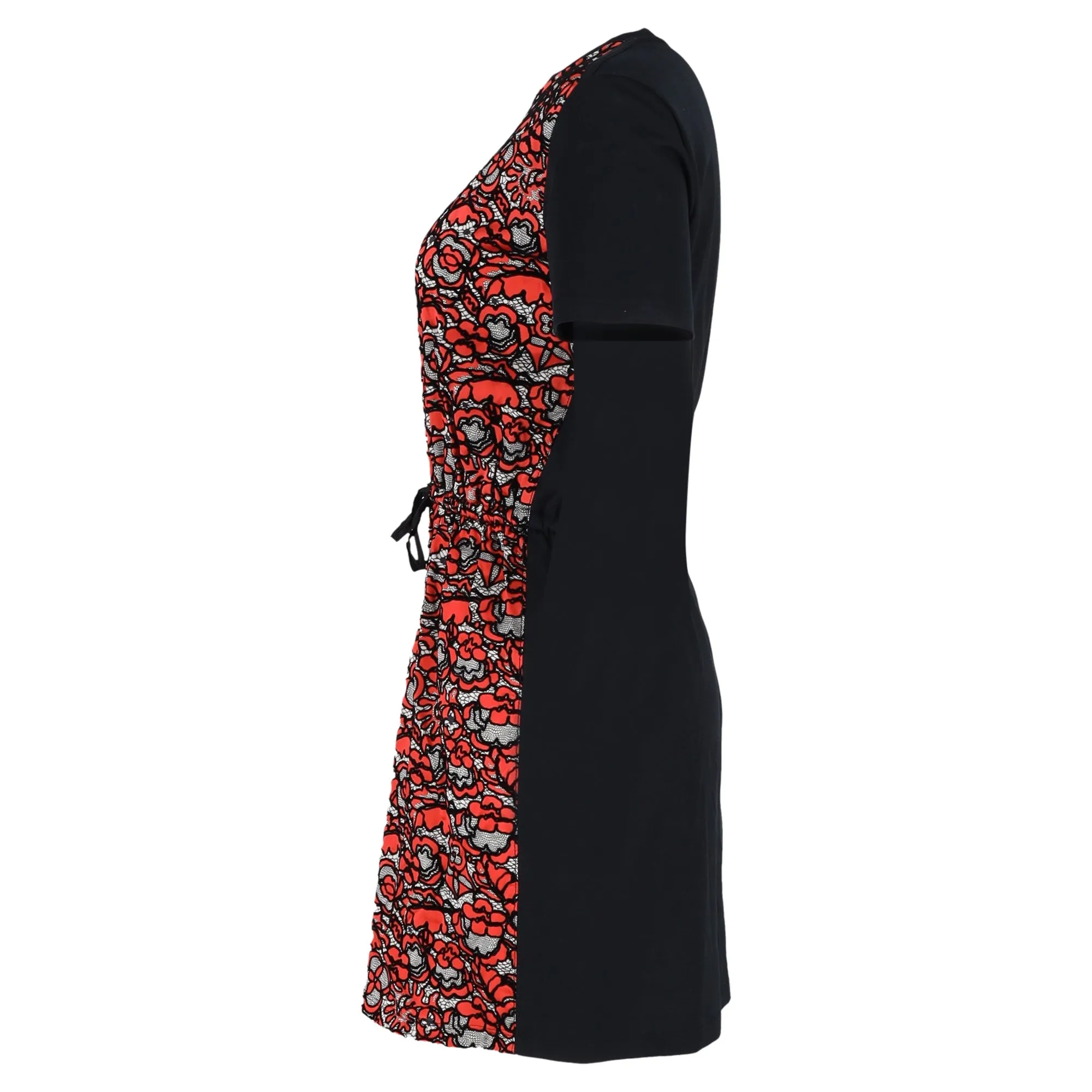 Louis Vuitton Short Sleeve Floral Print Dress in Red/Black Cotton