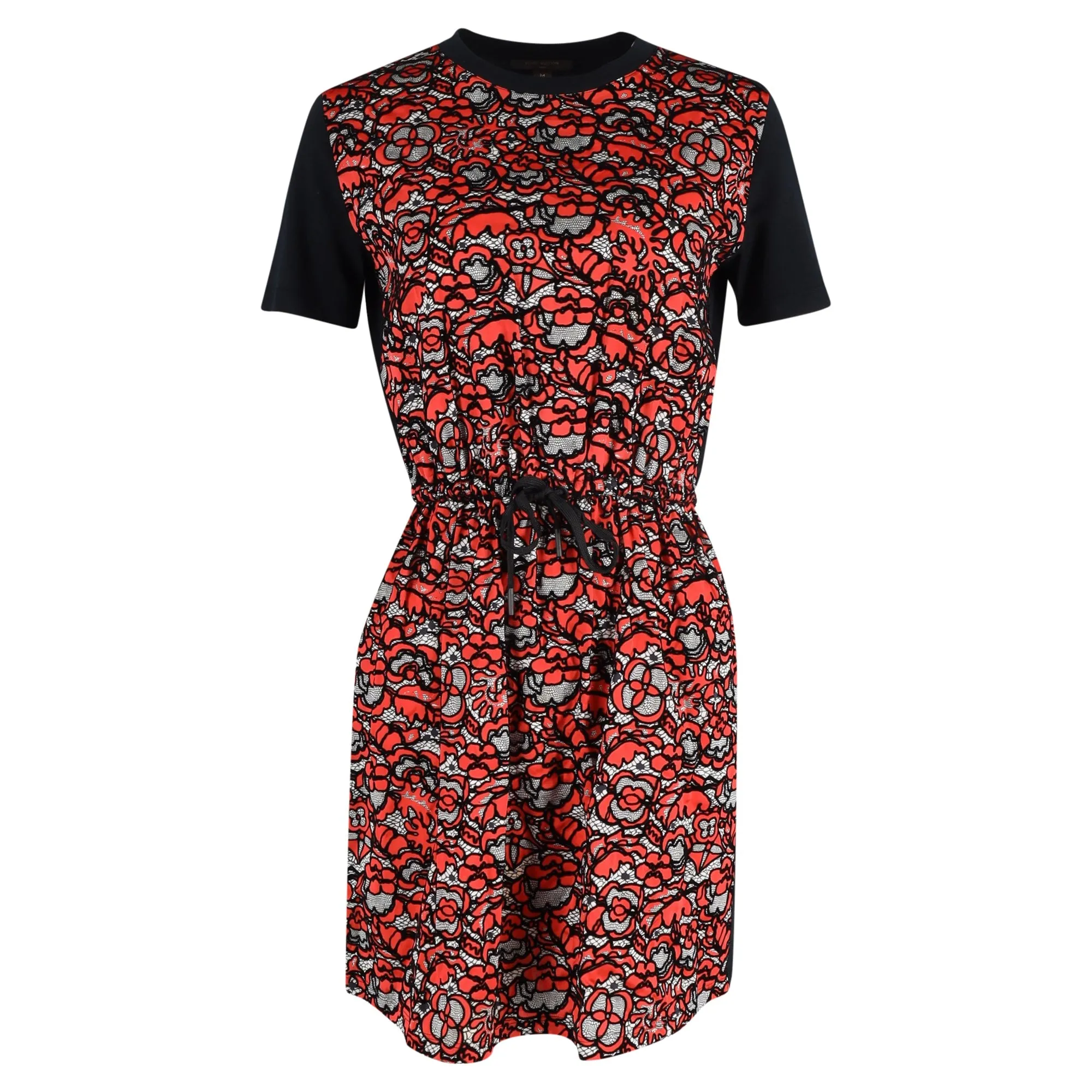 Louis Vuitton Short Sleeve Floral Print Dress in Red/Black Cotton